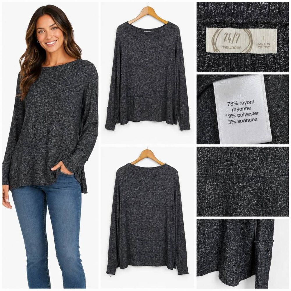 Maurices L 24/7 Charcoal Marled Oversized Tunic Sweater